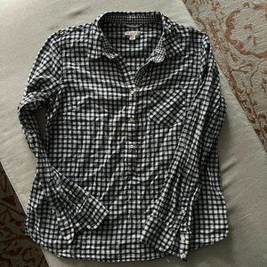 EUC Merona Long Sleeve Women Shirt Work Business Dark Navy & White Sz L